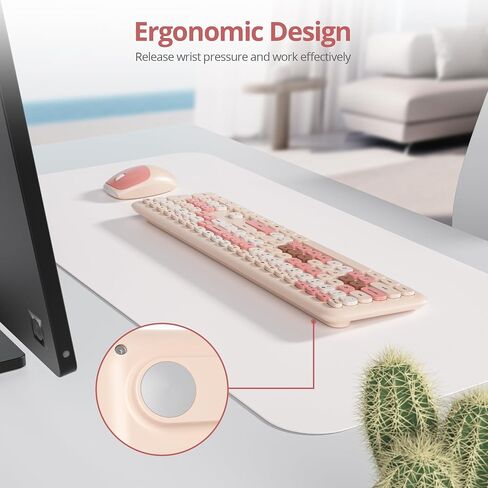 Wireless Typewriter Keyboard and Mouse Combo Retro 104 Key Full Size Office Set Black and Gray Keyboard with Silent Round Keycaps, Ideal for Laptop and Desktop PCs, Cute Design Keyboard in Kuwait