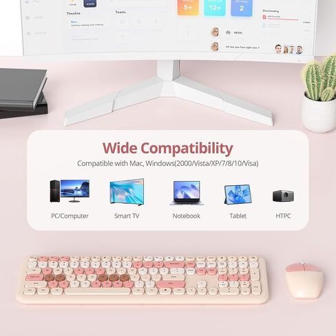 Wireless Typewriter Keyboard and Mouse Combo Retro 104 Key Full Size Office Set Black and Gray Keyboard with Silent Round Keycaps, Ideal for Laptop and Desktop PCs, Cute Design Keyboard in Kuwait