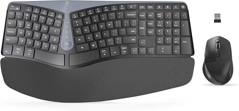 لوحة مفاتيح وماوس لاسلكي مريح، MK835 Ergo Bluetooth/2.4G مجموعة لوحة مفاتيح وماوس بتصميم منفصل مع مسند راحة اليد مبطن، أجهزة متعددة، مفاتيح موجة، قابلة للشحن، لنظام التشغيل Windows/Mac/Android (رمادي داكن) in Kuwait