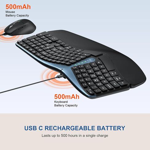 لوحة مفاتيح وماوس لاسلكي مريح، MK835 Ergo Bluetooth/2.4G مجموعة لوحة مفاتيح وماوس بتصميم منفصل مع مسند راحة اليد مبطن، أجهزة متعددة، مفاتيح موجة، قابلة للشحن، لنظام التشغيل Windows/Mac/Android (رمادي داكن) in Kuwait
