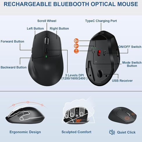 لوحة مفاتيح وماوس لاسلكي مريح، MK835 Ergo Bluetooth/2.4G مجموعة لوحة مفاتيح وماوس بتصميم منفصل مع مسند راحة اليد مبطن، أجهزة متعددة، مفاتيح موجة، قابلة للشحن، لنظام التشغيل Windows/Mac/Android (رمادي داكن) in Kuwait