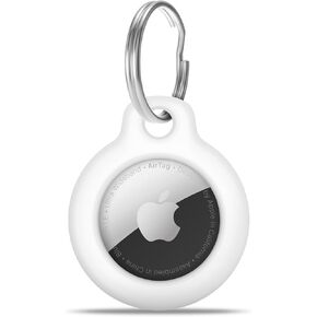 AirTag Holder with Key Ring - Durable，Scratch-Resistant Case，Hard PC Half package Protective，PC Airtag keychain with Apple Airtag for Pets，Keys,Bags，Children，Luggage & More(White)