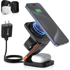 3 in 1 charging station for Apple devices travel, foldable wireless charger, Magnetic wireless iPhone charging station compatible with the iPhone 15/14/13/12 pro/Max, AirPods Pro/3/2 and Apple Watches