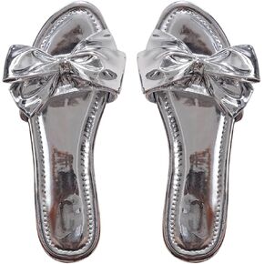 GORGLITTER Women's Bow Flat Sandals Metallic Open Toe Slip on Slide Sandals