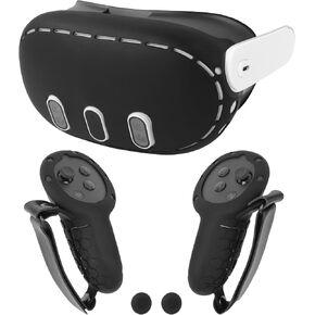 Upgraded Silicone Cover Set Compatible with Meta/Oculus Quest 3 Accessories, VR Shell Protective Cover Skin, Touch Controller Grips Cover with Battery Opening and Knuckle Protector