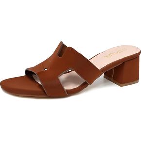 Square Open Toe Strappy Heels Sandals Low Block Chunky Heeled Sandals Slip On Slide Mules Sandals Comfortable Casual Black White Tan Dress Sandals for Women