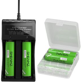 4 Packs Battery of 3.7V 3400mAh Flat Top Battery for Flashlight, Camera, Small Fan, Sound Equipment with 1 Bay USB Battery Charger