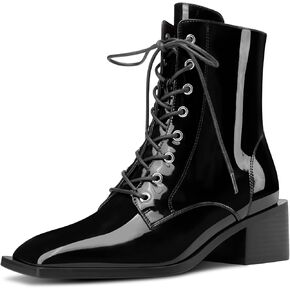 Castamere Womens Close Square Toe Lace-up Ankle Boots Low Chunky Block Heel Side Zipper Office Casual Short Bootie 2.0 Inches Heels