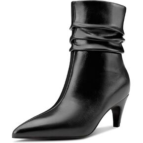 Castamere Womens Close Pointed Toe Ankle Boots Slip-on Mid Kitten Heel Short Bootie for Women Dress Casual Comfortable Boots 2.6 Inches Heels