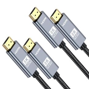 Hichain 2 Pack HDMI2.1 Cable 8K@60Hz 4K@120Hz HDMI to HDMI Cable 6.5ft Black, 48Gbps High Speed UHD Cord eARC HDR Braided Nylon Long HDMI Cable for PS5 Xbox TV Laptop PC Display Projector HHB6.5-2P