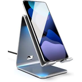 Encased PowerStand Wireless Charging Stand with Dimmable LED Backlights - Desktop Charger for iPhone, Android and Galaxy Phone Models (Aluminum Silver)