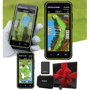 SkyCaddie PRO 5X Handheld Golf GPS Gift Box Bundle - TruePoint Precision Technology - 5.5" Display, 35,000 Maps, Dynamic HoleVue - Includes PlayBetter Portable Charger, Wall Adapter, & Case