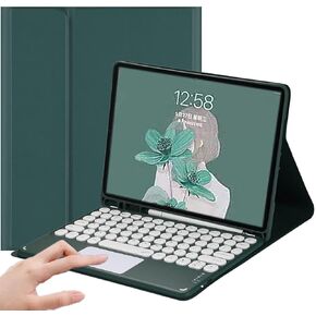 حافظة لوحة مفاتيح AnMengXinLing Galaxy Tab A7 Lite مقاس 8.7 بوصة 2021 مع لوحة لمس، غطاء ذكي رفيع للغاية وقابل للفصل من الجلد لطراز SM-T220 T225 T227 (أزرق مخضر)