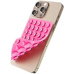 Silicone Suction Phone Mount, Double-Sided Adhesive, 3.94 x 2.5 inches, Hands-Free Cell Phone Grip, Removable, Reusable for Content Creating, Social Media, Streaming (Bright Pink)