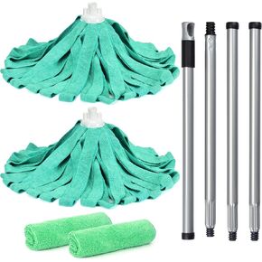 Matthew Microfiber Cloth Mop Compatible with Ceda Microfiber Cloth Mop Refill Commercial Mop Replacement 54" Stainless Steel Handle with 2 Wet Mop Heads w/1 Handle Incl.2Pcs Microfiber Cloth-Blue