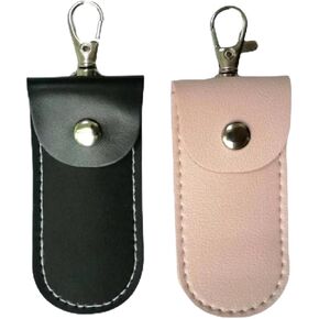 Anti Lost USB Flash Drive Leather Holder, 2 Pcs Leather USB Protective Case for Alloy Shark Buckle Lightweight Portable (Pink+Black,2*Large)