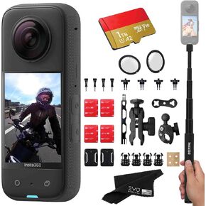 Insta360 X3 - Waterproof 360 Action Camera with 1/2" 48MP Sensors, 5.7K 360 HDR Video, 72MP 360 Photo, 4K Single-Lens, 2.29" Touchscreen|Includes Motorcycle Bundle, Selfie Stick, Lens Guard&1TB