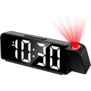 Projection Alarm Clock for Bedrooms, Newest LED Alarm Clock with 180° Projection on Ceiling Wall with USB Charging,12/24H, Battery Backup, Snooze, Elderly,Heavy Sleepers,Snooze,12/24H,DST