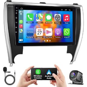 راديو سيارة 4G+64G لسيارة Toyota Camry 2015 2016 2017، Android 12 Camry Stereo مع Carplay اللاسلكي ودعم Android التلقائي بلوتوث/التحكم الصوتي/GPS/WiFi/كاميرا احتياطية/SWC/FM in Kuwait
