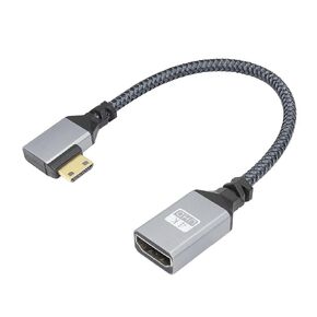 RIIEYOCA 4K Mini HDMI to HDMI Adapter Cable,90 Degree Down Angle Mini HDMI Male to HDMI Female Aluminum Short Nylon Braided Cable,Support 4K UHD,for Laptop,Projector,TV,Monitor,Camcorder(20cm)
