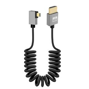 GELRHONR Coiled Micro HDMI to HDMI Cable 4k, Short Micro HDMI Cable Male to Male Spring Flexible Thin Cord, 90 Degree Micro HDMI to HDMI 18Gbps 3D 4K@60Hz, for Camera Video Capture Card (Left Angle)