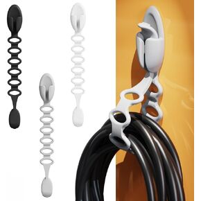 Self Adhesive Spring Silicone Extension Cord Holders, Cord Organizer Charger Cable Management for Organizing Home Office Desk appliances TV Phone Car Wire, Cord Wrap Keeper (4 pack, white)