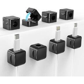 TiMOVO Magnetic Cable Clips,6 Pack Adhesive Cord Organizer for Desk Cable, Crystal Multi-Color Wire Cord Holder,Phone USB Charger Cable Holder for Desk Car Nightstand,White
