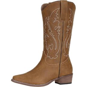 أحذية SheSole واسعة الساق لرعاة البقر راعية البقر للنساء أحذية غربية بنية مطرزة in Kuwait