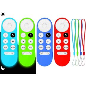4Pcs Remote Case Cover for Chromecast with Google TV 2020/ HD 2022 Remote, Glow Blue+Glow Green+Red(NO emit Light)+Dark Blue(NO emit Light),with 4 Lanyard, Anti Slip Silicone Protective Case
