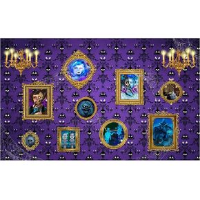 Allenjoy Halloween Purple Haunted House Photo Frame Backdrop for Magic Wall Spooky Ghost Spider Web Baby Shower Birthday Costume Party Supplies Decoration Banner Photo Booth Props Background