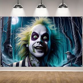 Scary Creepy Halloween Photo Backdrop Classic Movie Role Beetlejuice Banner Horror Party Decorations and Supplies for Home