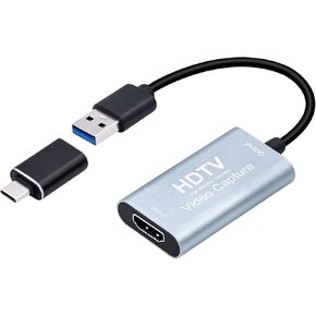 Mcbazel Video Capture Card, 4K HDMI to USB Capture Card with USB C Adapter, HD 1080p HDMI Video Capture Device for LiveBroadcasting/Editing Video/Games/Streaming/Online Teaching