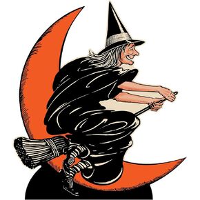 Beistle 4' 2" x 3' 7.75" Vintage Halloween Photo Prop with Easel Witch & Moon Party Decoration, Photography Backdrop, Orange/Black