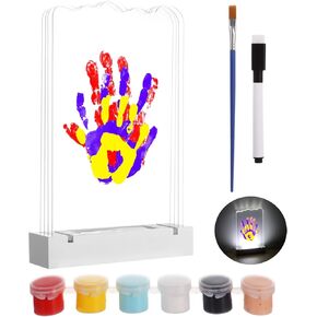 OMISTAR LED Family Handprint Kit - Personalized Gift for New Parents, DIY Paint Family Handprint Frame, Hand and Footprint Kit Night Light, LED Handprint Keepsake for Little One Showers, Birthdays