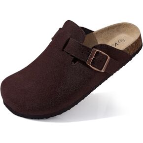KIDMI Women's Suede Clogs Leather Mules Cork Footbed Sandals Potato Shoes with Arch Support Coffee 38 (Size 7)