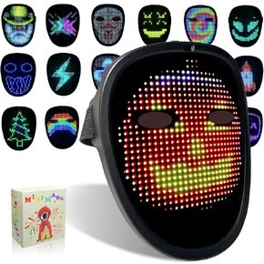 Led Mask with Gesture Sensing, Light up Mask Lighted Face Transforming Mask for Halloween Xmas Costume Party