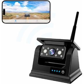 1080P Magnetic Solar Wireless Backup Camera, 9600mAh Rechargeable Battery Powered Reversing Camera, App Control WiFi Backup Camera, Easy to Install with no Drills, for RV, Trailer, Truck