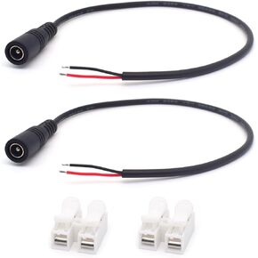 2PCS DC Power Female Pigtail Cable,22AWG 0.3M/1FT 5.5mm x 2.5mm DC Power Barrel Female Plug Connector Power Cord for Surveillance Camera,LED Strip Light