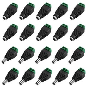 20 Pairs 12V DC Power Jack Connector 5.5mm x 2.1mm 12V Power Jack Plug Adapter for CCTV Security Camera Led Strip Light (20 x Male & 20 x Female)