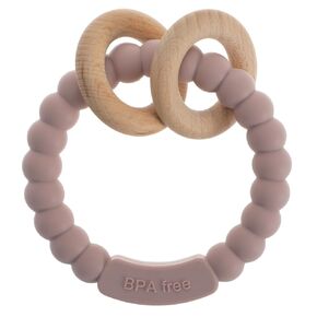 Baby Teether, One Piece Design Silicone & Beech Teething Ring Toy for Babies, BPA Free (Power Rose)