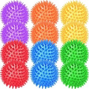 Beieverluck 12 Pack 3.5 Inch Squeaky Dog Toy Balls Spikey Dog Balls Large Dog Chew Toys for Medium Large and Small Dogs for Aggressive Chewers,4 Colors