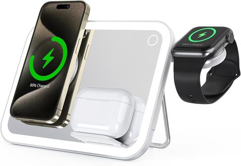 قاعدة شحن لاسلكية 3 في 1 لمحطة الشحن المغناطيسية من Apple لأجهزة iPone وApple Watch وAirpods (أبيض) in Kuwait