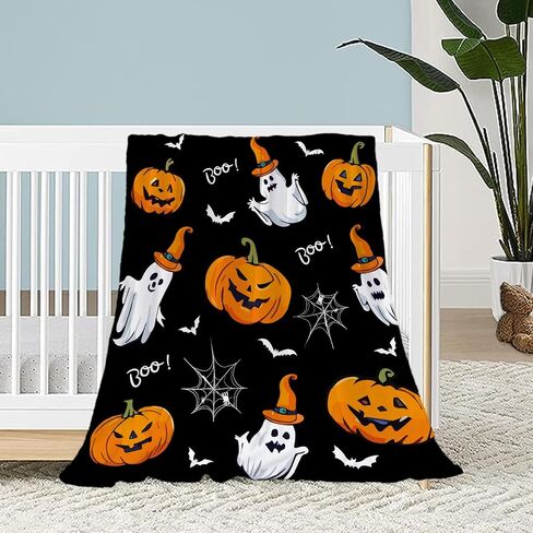 Neatee Living Halloween رمي بطانية الطفل الحيوانات الأليفة طفل رضيع بطانية مخيف الأسود اليقطين شبح بطانية سرير عربة ديكور خفيفة الوزن غامض لينة أفخم الصوف البطانيات ويلقي 30x40 in Saudi Arabia