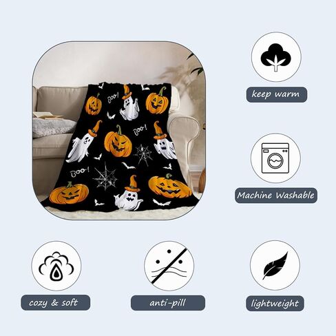 Neatee Living Halloween رمي بطانية الطفل الحيوانات الأليفة طفل رضيع بطانية مخيف الأسود اليقطين شبح بطانية سرير عربة ديكور خفيفة الوزن غامض لينة أفخم الصوف البطانيات ويلقي 30x40 in Saudi Arabia