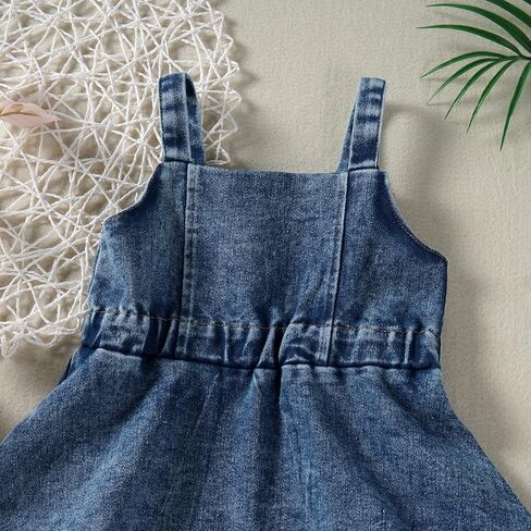 Toddler Girl Summer Sundresses Baby Denim Ruffle Dress Sleeveless Strap Pleated A-line Layered Cake Flowy Jean Dress in Saudi Arabia