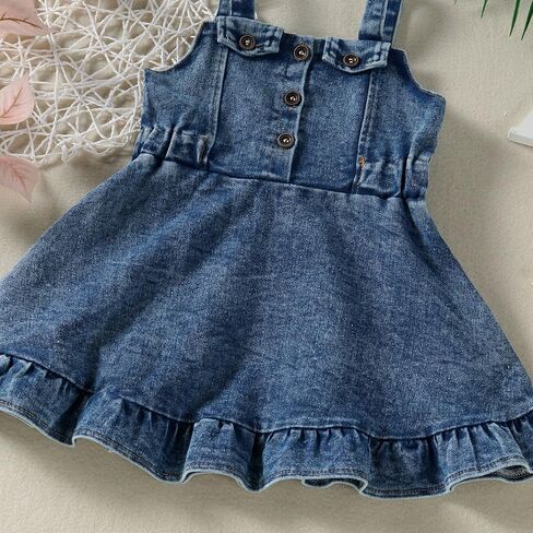 Toddler Girl Summer Sundresses Baby Denim Ruffle Dress Sleeveless Strap Pleated A-line Layered Cake Flowy Jean Dress in Saudi Arabia