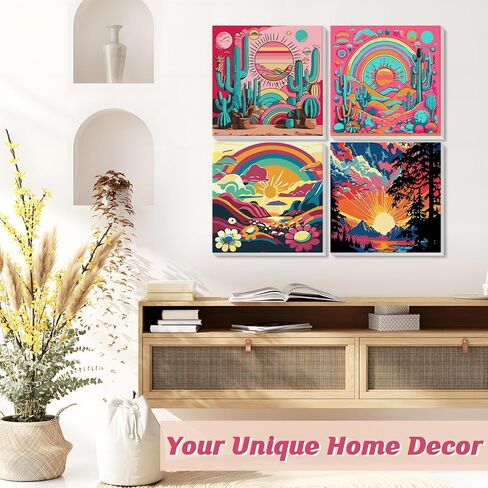 الطلاء حسب الأرقام للبالغين والمبتدئين والأطفال، 4 عبوات من مجموعات الطلاء حسب الأرقام للبالغين على قماش مؤطر، لوحة زيتية من الأكريليك لمناظر طبيعية مجردة بالأرقام مجموعات الحرف اليدوية لديكور المنزل 8 × 8 بوصة in Kuwait