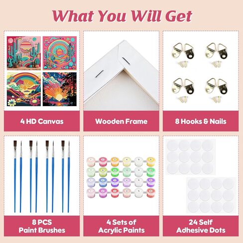 الطلاء حسب الأرقام للبالغين والمبتدئين والأطفال، 4 عبوات من مجموعات الطلاء حسب الأرقام للبالغين على قماش مؤطر، لوحة زيتية من الأكريليك لمناظر طبيعية مجردة بالأرقام مجموعات الحرف اليدوية لديكور المنزل 8 × 8 بوصة in Kuwait