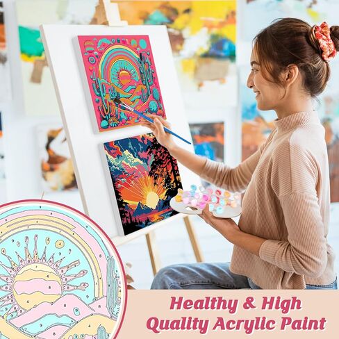 الطلاء حسب الأرقام للبالغين والمبتدئين والأطفال، 4 عبوات من مجموعات الطلاء حسب الأرقام للبالغين على قماش مؤطر، لوحة زيتية من الأكريليك لمناظر طبيعية مجردة بالأرقام مجموعات الحرف اليدوية لديكور المنزل 8 × 8 بوصة in Kuwait