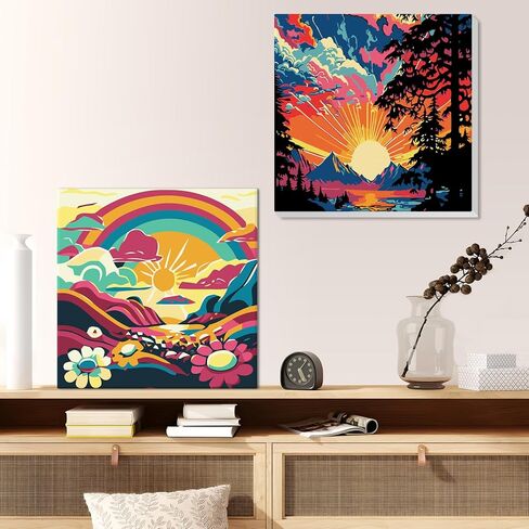 الطلاء حسب الأرقام للبالغين والمبتدئين والأطفال، 4 عبوات من مجموعات الطلاء حسب الأرقام للبالغين على قماش مؤطر، لوحة زيتية من الأكريليك لمناظر طبيعية مجردة بالأرقام مجموعات الحرف اليدوية لديكور المنزل 8 × 8 بوصة in Kuwait